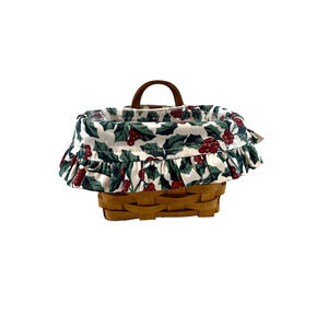 1996 Longaberger Ambrosia Basket w/Holly Liner & Protector 5.5"L x 4"W x 4"H
